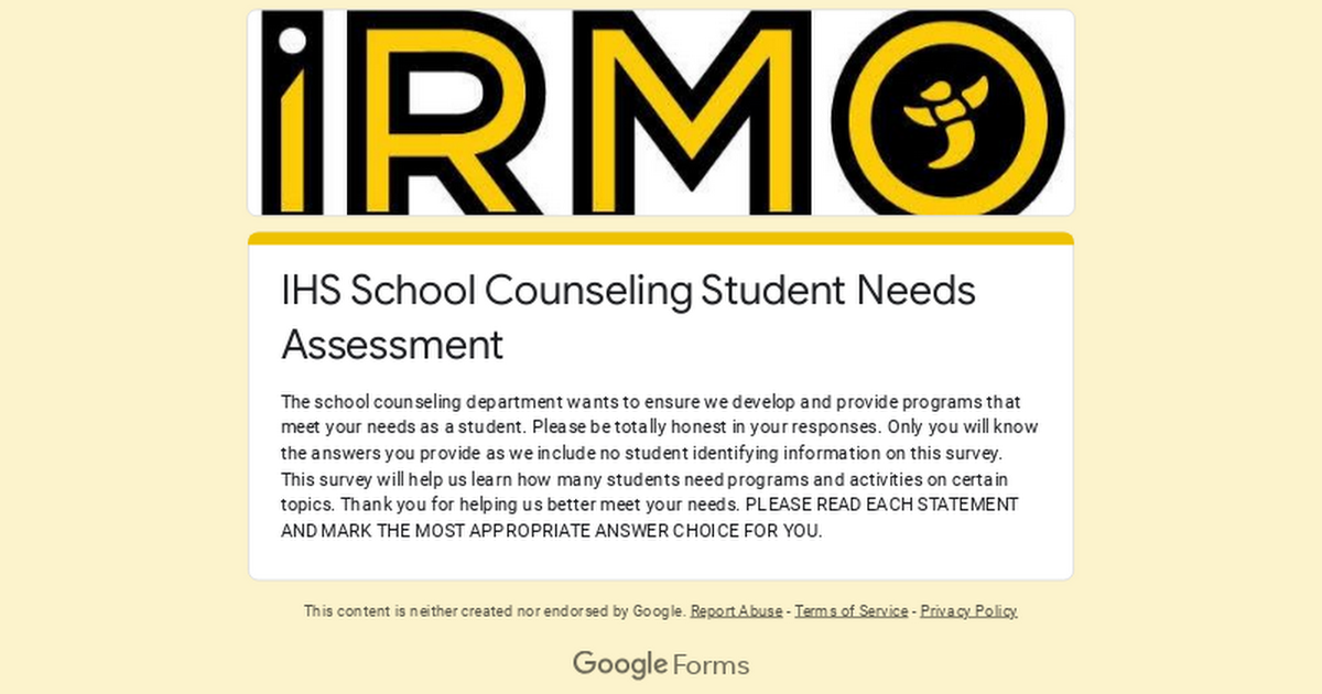 IHS School Counseling Student Needs Assessment