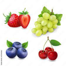 Sweet berry collection. Grape, strawberry, blueberry. cherry Realistic  illustration vector icon set Stock Vector | Adobe Stock