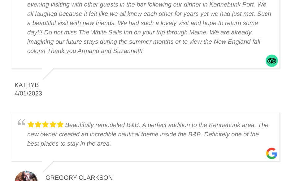 White Sail Inn utilizes review aggregation on their website