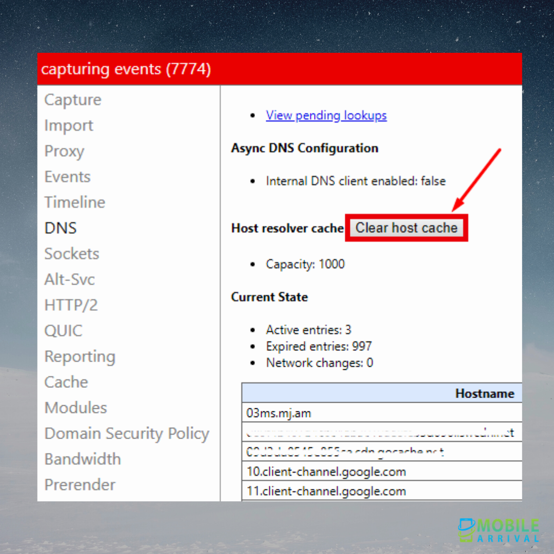 Clearing Google chrome Host Resolver Cache