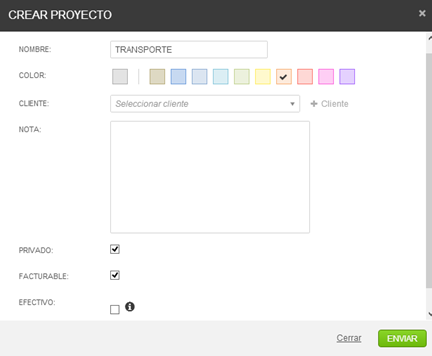 Creando un Nuevo proyecto en primaERP TIME TRACKING.