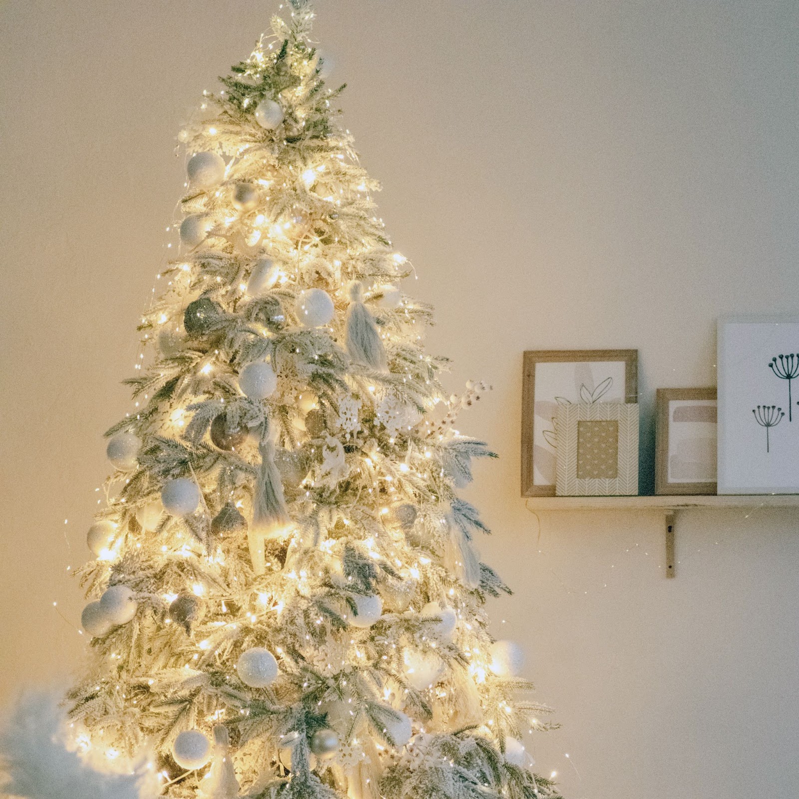 Christmas tree brightly lit with warm white lights