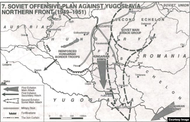 Согласно свидетельству генерала Белы Кирая (Király Béla), сталинский план похода на Югославию заключался во вторжении вооружённых сил минимум трёх государств: Венгрии, Румынии и СССР.