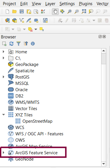 arcgis features service in the QGIS tool