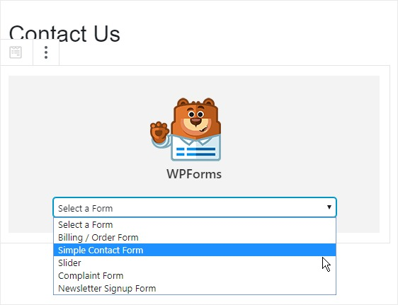 Choose simple contact form in wordpress to install recaptcha