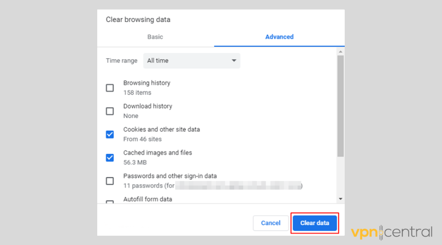 chrome clear data cookies and cache