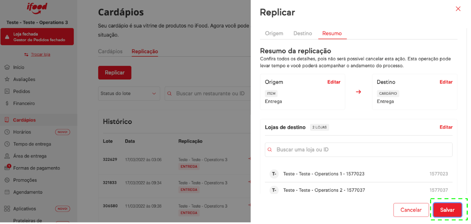 resumo da operação