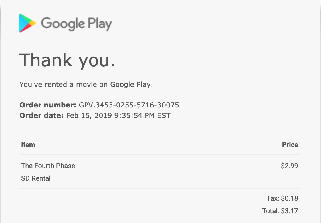 google play receipt emails