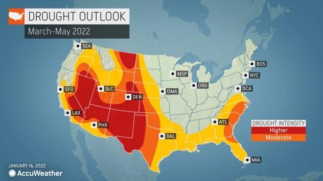 march to may 2022 usa drought outlook map