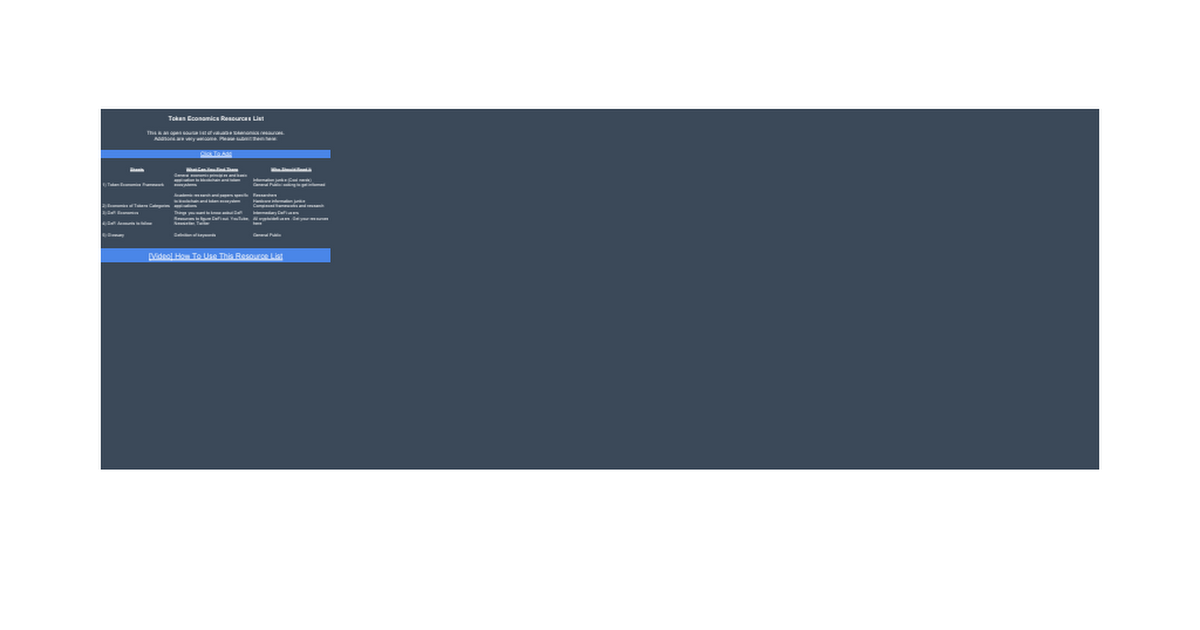 Token Economics Resource List
