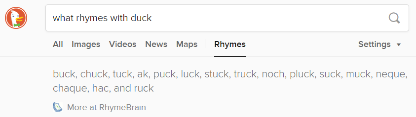 Wyniki wyszukiwania DuckDuckGo Instant Answers