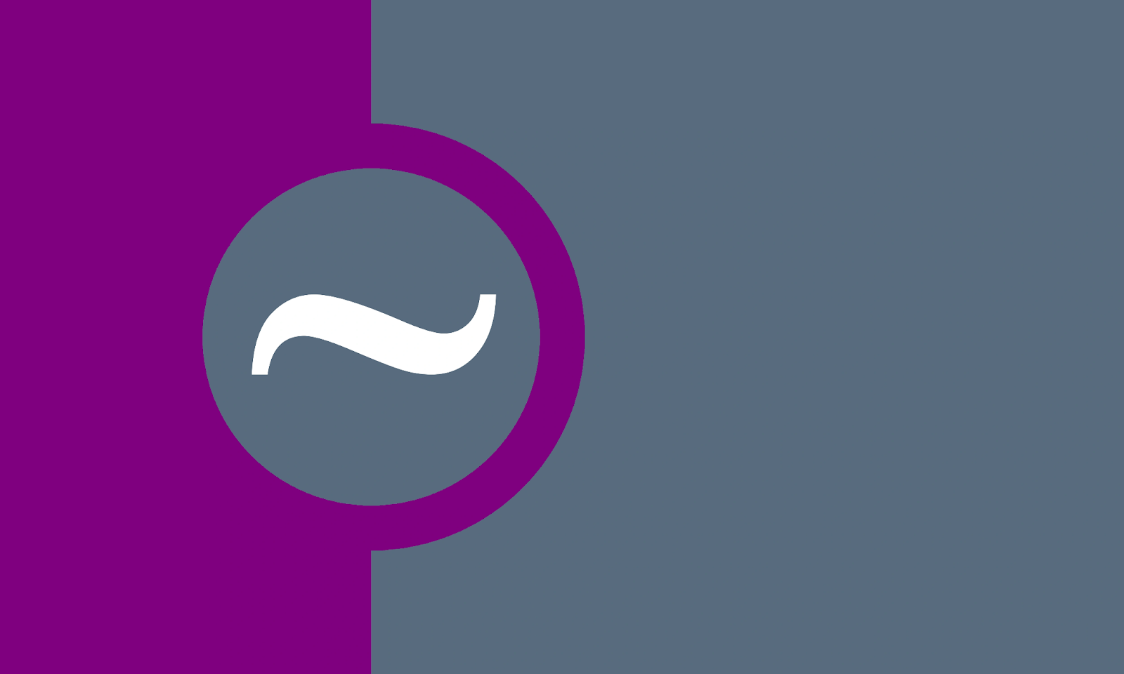 The sex-averse flag; purple on the left, grey-blue on the right, with a grey-blue circle in the purple and a white tilde in the circle