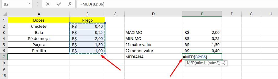 Fórmulas Excel =MED0
