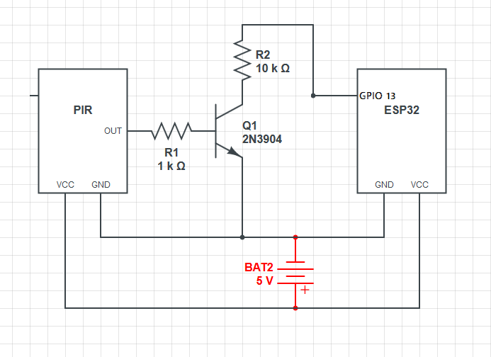 ESP32-CAM with PIR Motion Sensor Circuit Diagram