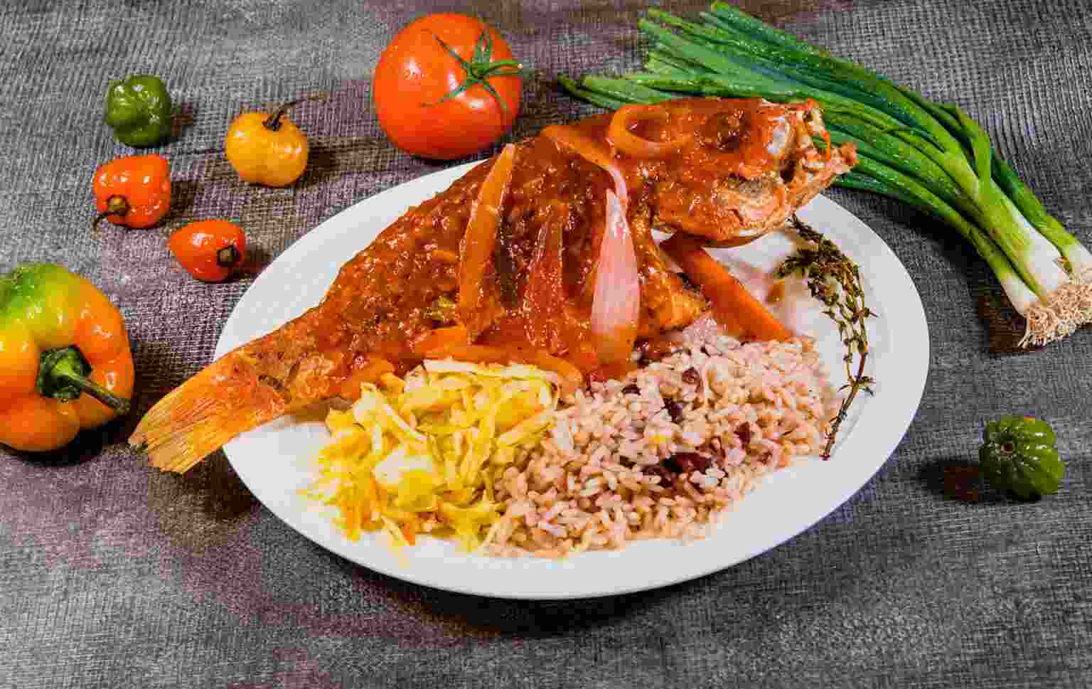 Rice and fish by Negril Jamaican Eatry. 