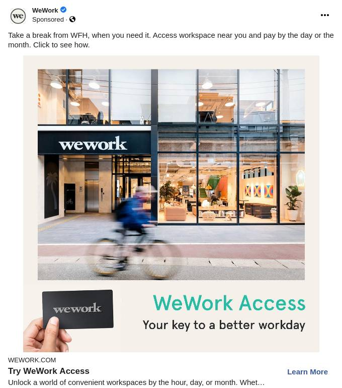 WeWork Break from WFH Ad Example