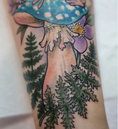Mushroom Fern Tattoo Design