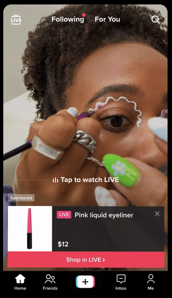 Screenshot of a LIVE Shopping Ad on TikTok. 