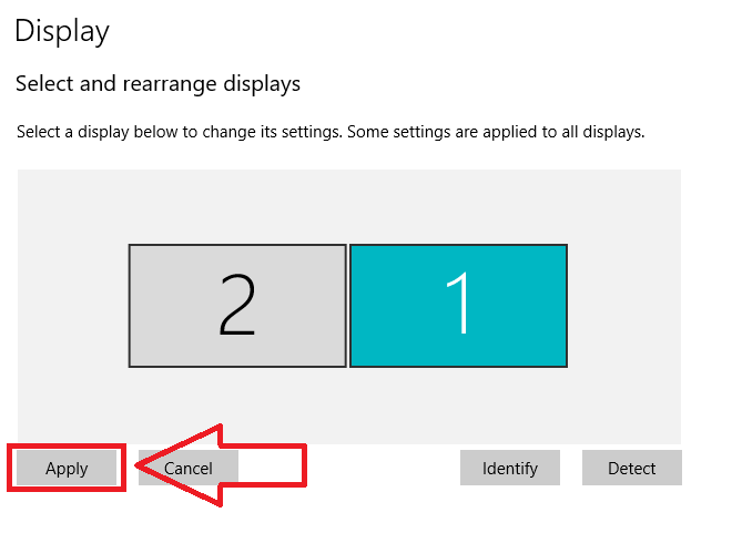 A screenshot of Display settings in Windows with "Identify" highlighted