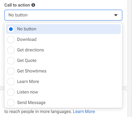 facebook ads call to action button options