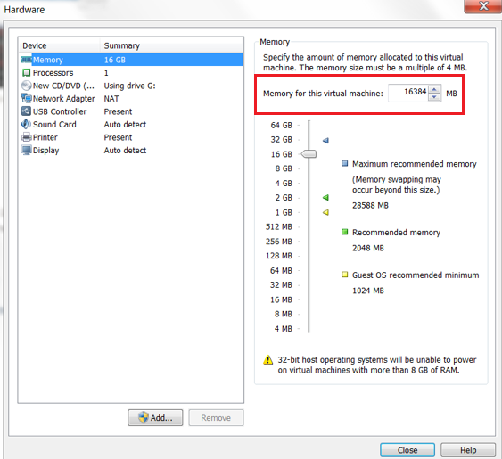 Set Memory for the Virtual Machine