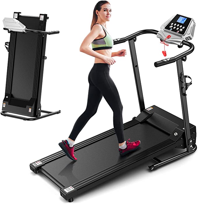 Foldable Treadmill Electric Running Machine: Folding Walking Pad Portable Compact Quiet Jogging Run Treadmills for Home Apartment Commercial Small Spaces Adult Seniors Obese People Exercise (Black)