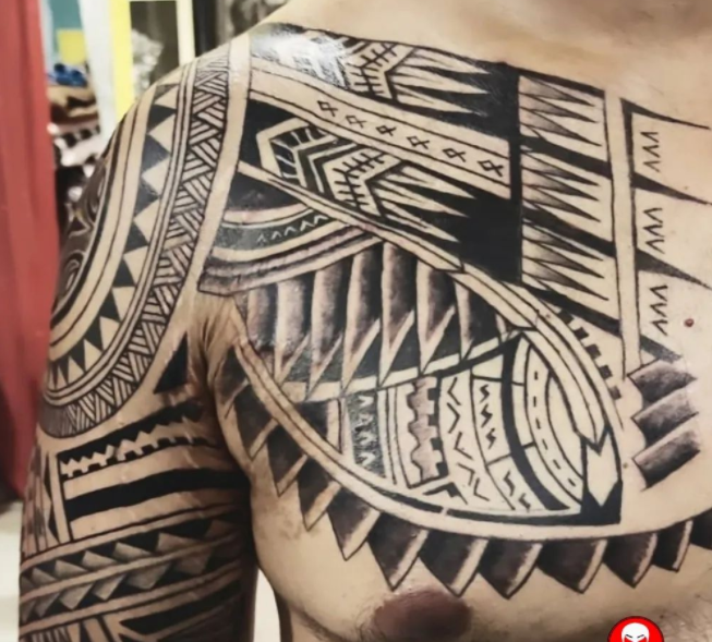 Wonderful Tribal Chest Tattoo