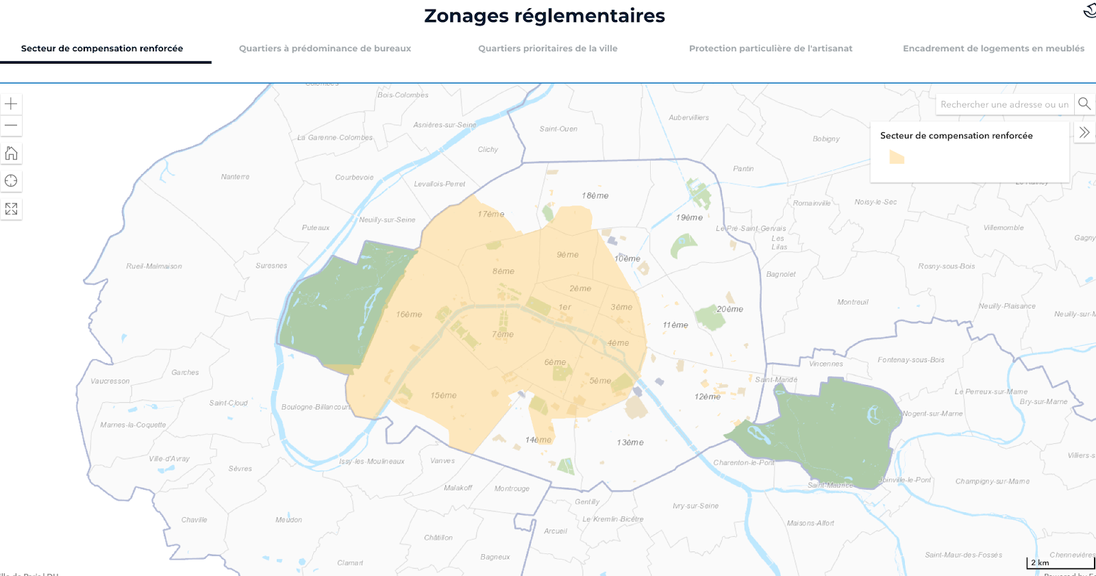 Zone de compensation location courte durée arrondissements de paris