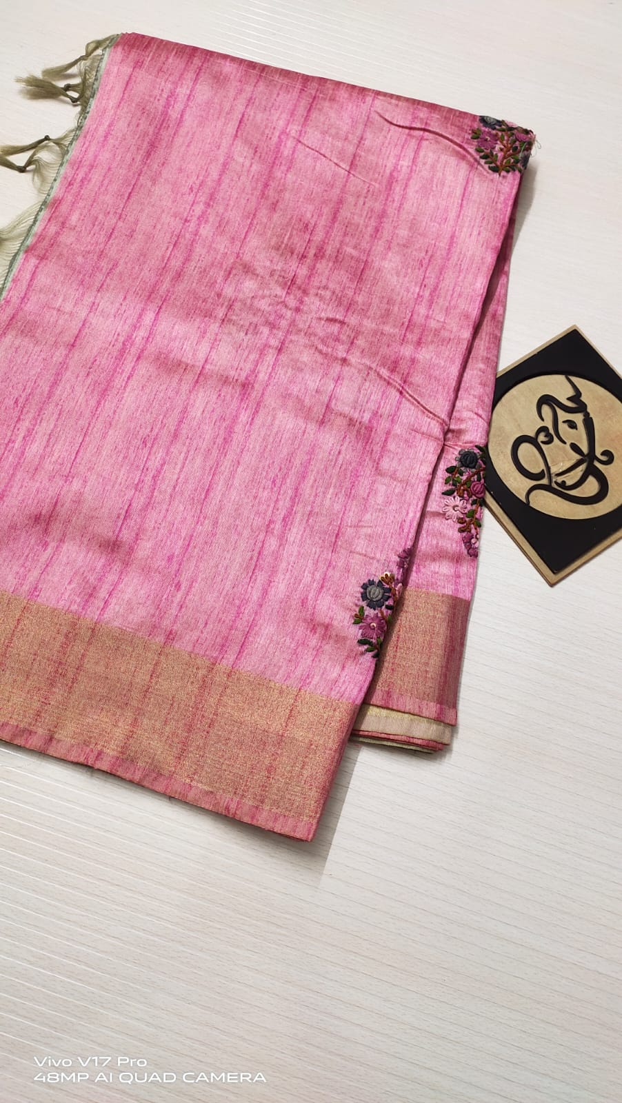 Pure Beneras chanderi with knot work ....contrast pallu.. with knot work