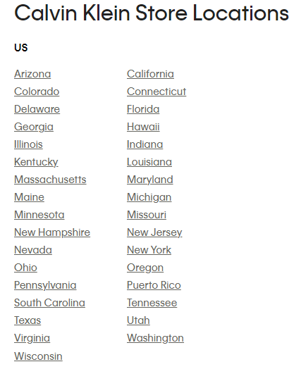 Calvin Klein USA Locations