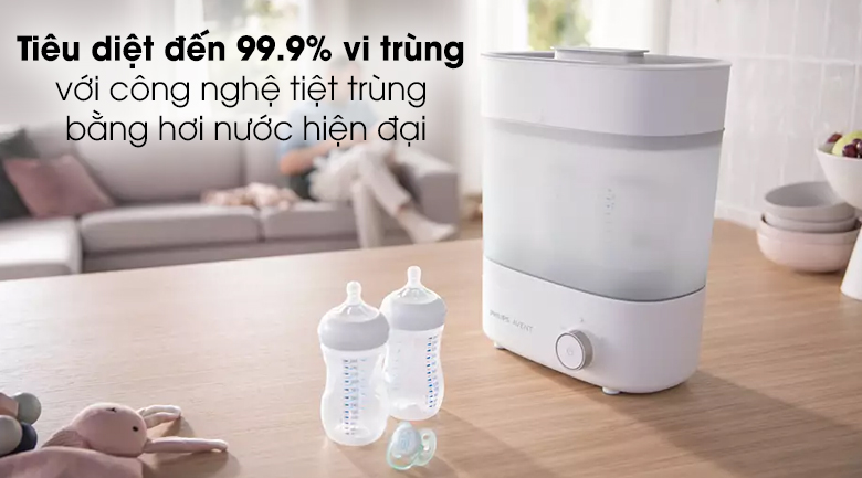 Máy tiệt trùng sấy khô bình sữa Philips Avent SCF293.00 - Tiêu diệt lên đến 99.9% vi trùng qua công nghệ tiệt trùng bằng hơi nước hiện đại