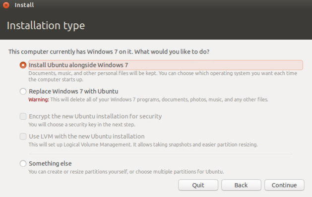 Ubuntu Installation Type window