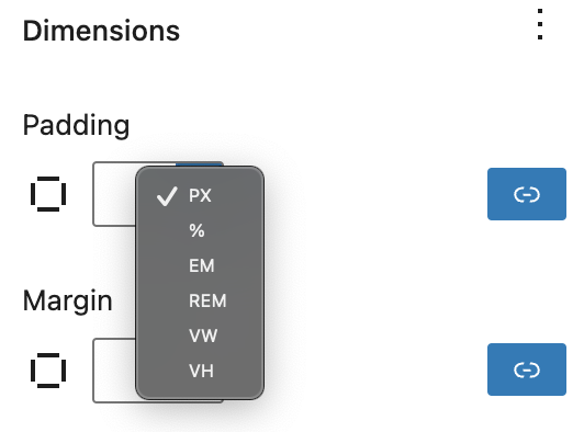 Changing the padding's unit for the Post Featured Image Block