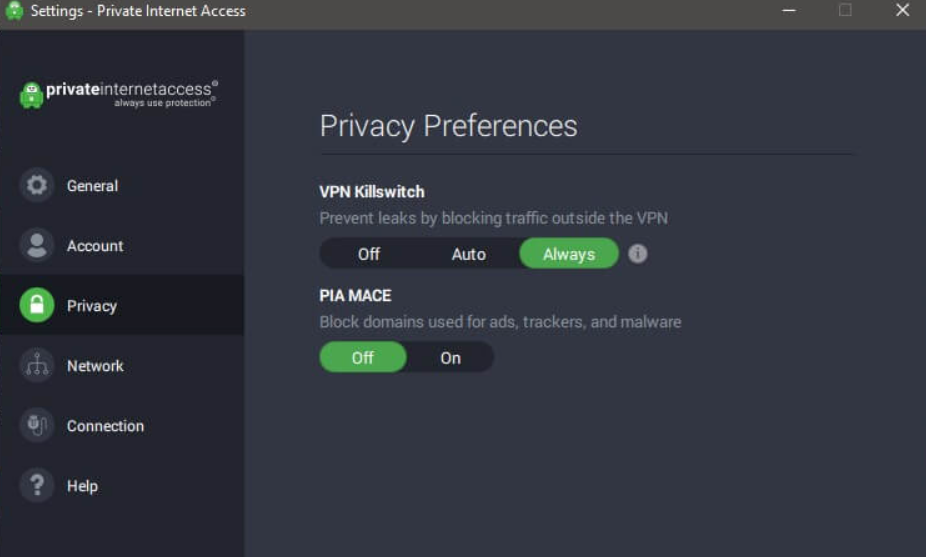 Internet Private Access windows app connected to the United States