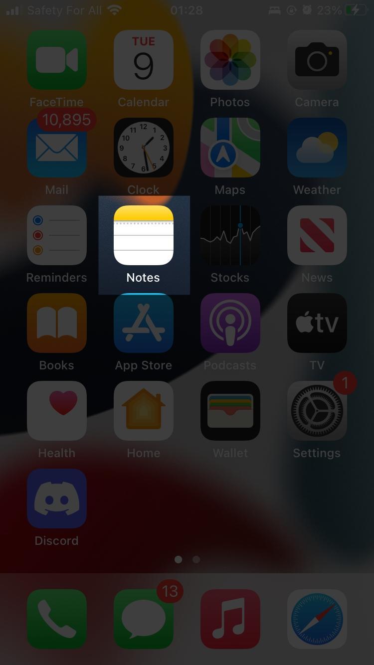 Tap on the Notes app icon to open the app