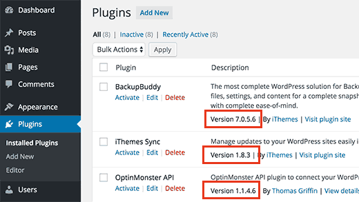 Encontrar o número da versão de um plugin
