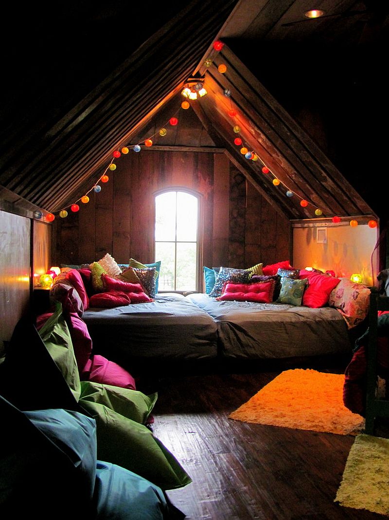 Colorful Christmas lights in Bedroom