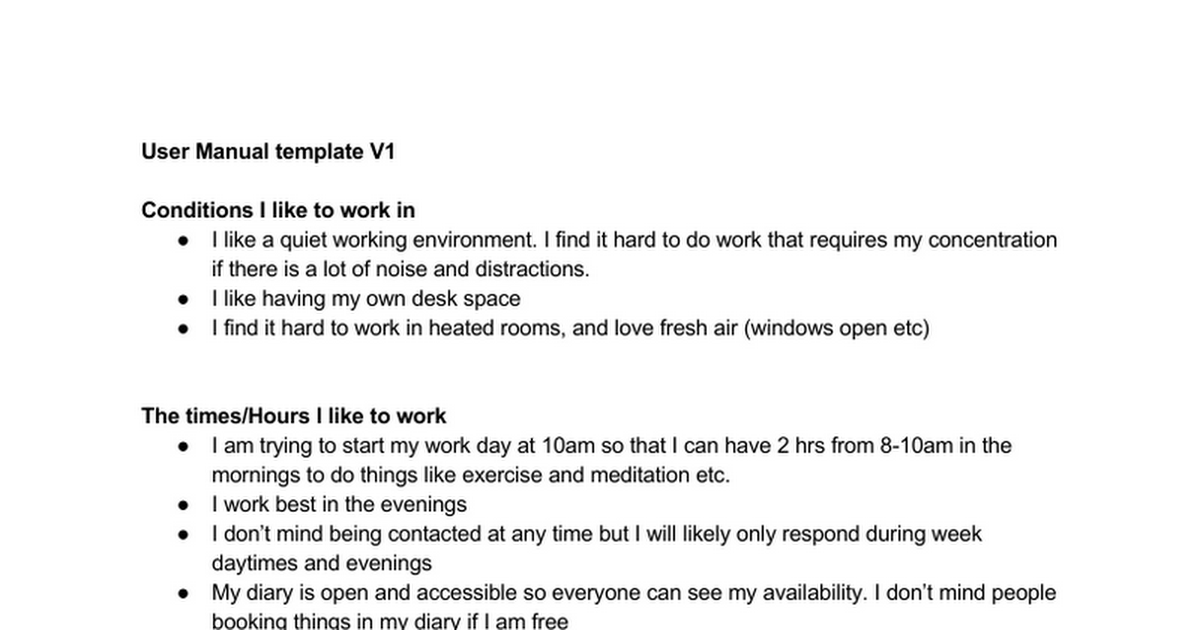 House Manual Template Google Docs