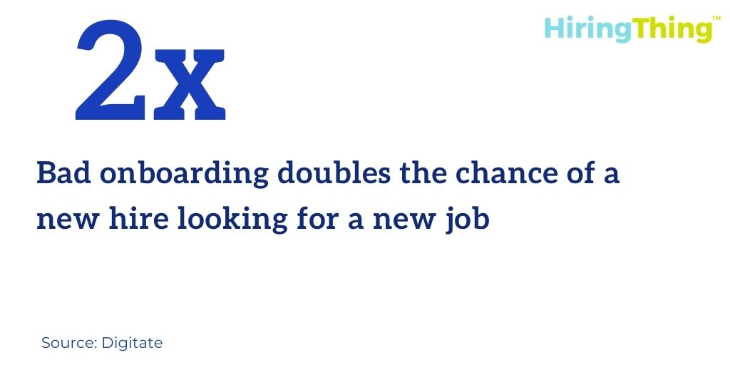 This is an inforgraphic showing how bad onboarding doubles the chance of a new hire looking for a new job. 