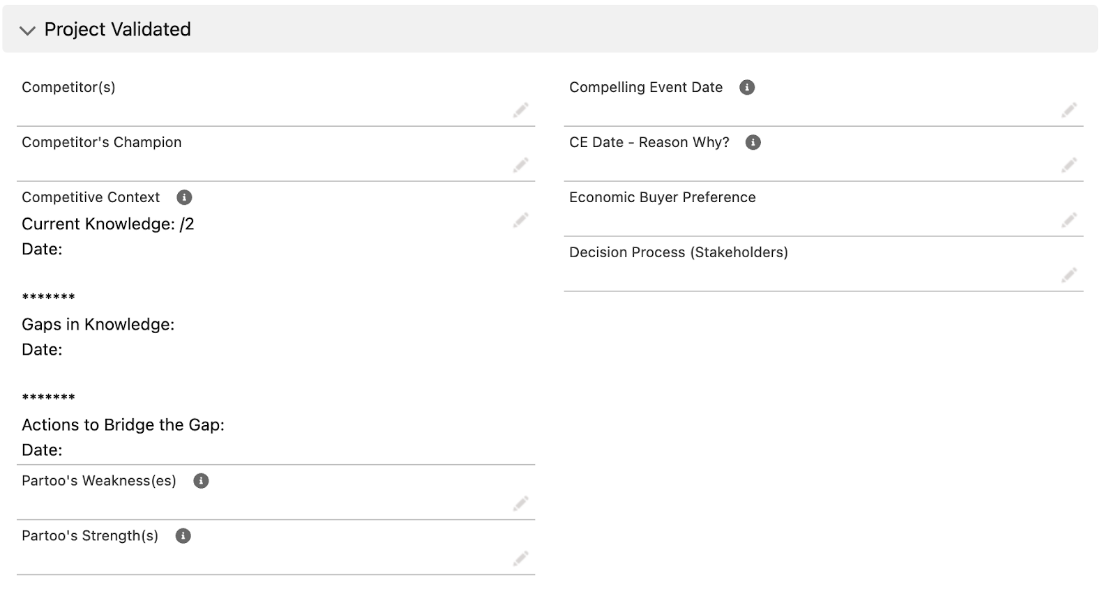 champs obligatoire pour valider le cycle de vente - projct validated