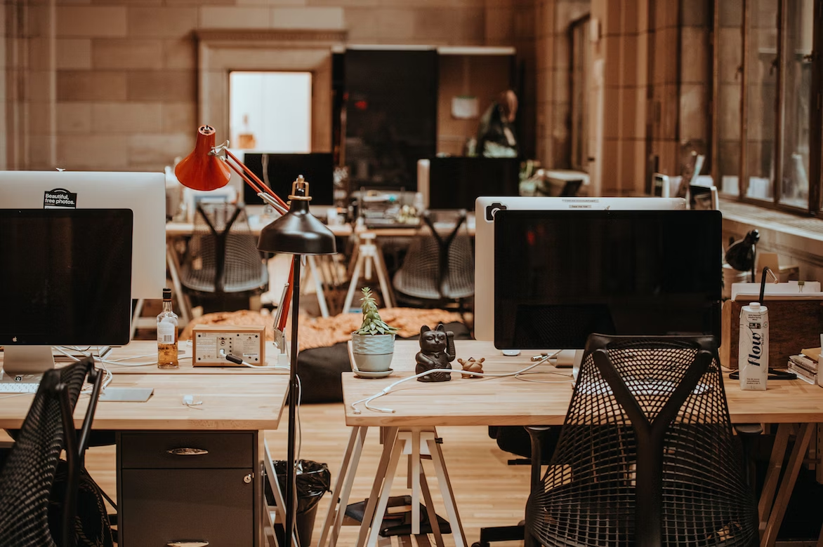 Desktop setup in a workplace