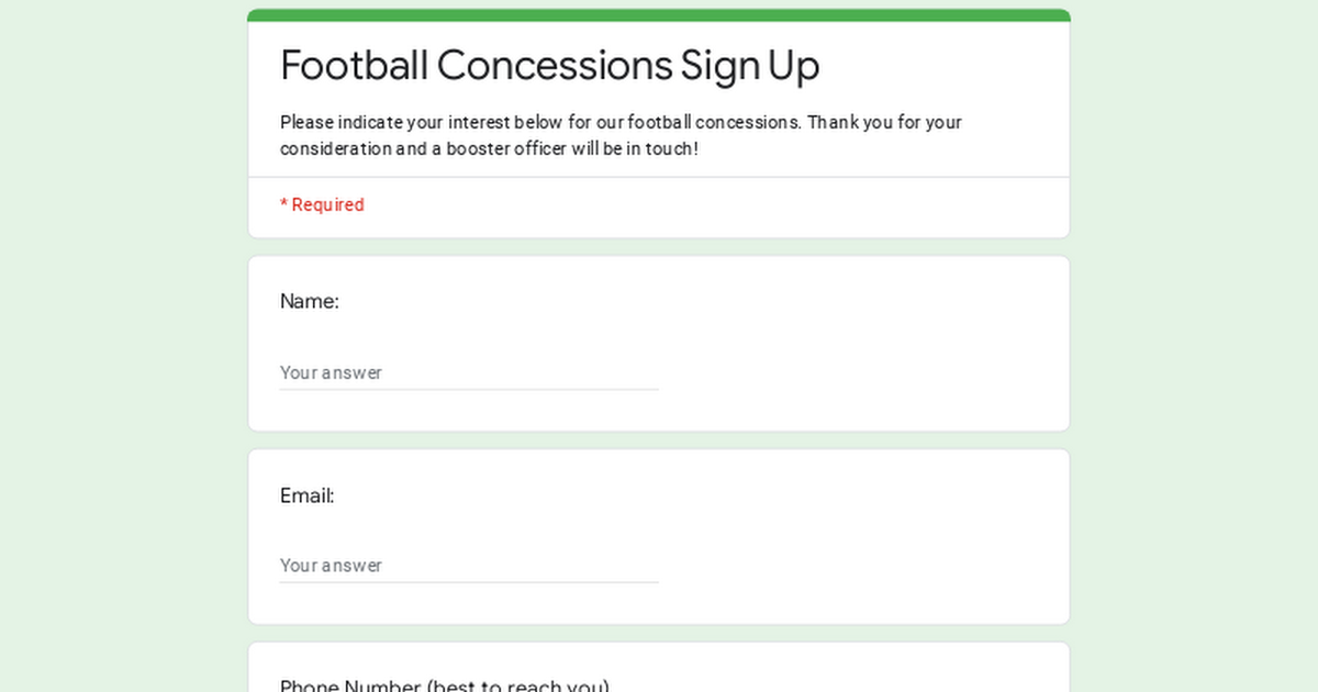 Football Concessions Sign Up