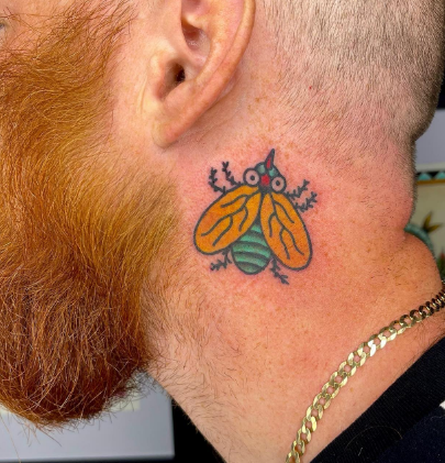  Housefly Simple Neck Tattoo For Guys