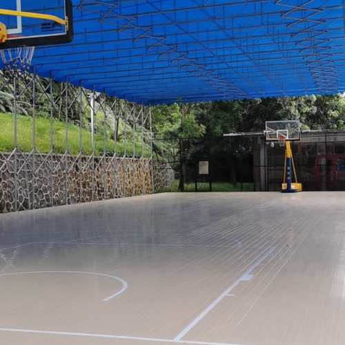 An outdoor basketball court