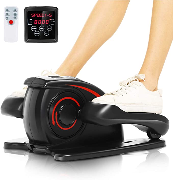 ANCHEER Under Desk Electric Mini Elliptical Machine, Remote Control Portable Exercise Elliptical Trainer with Large Pedal, LCD Monitor Compact Trainer for Home & Office Gym