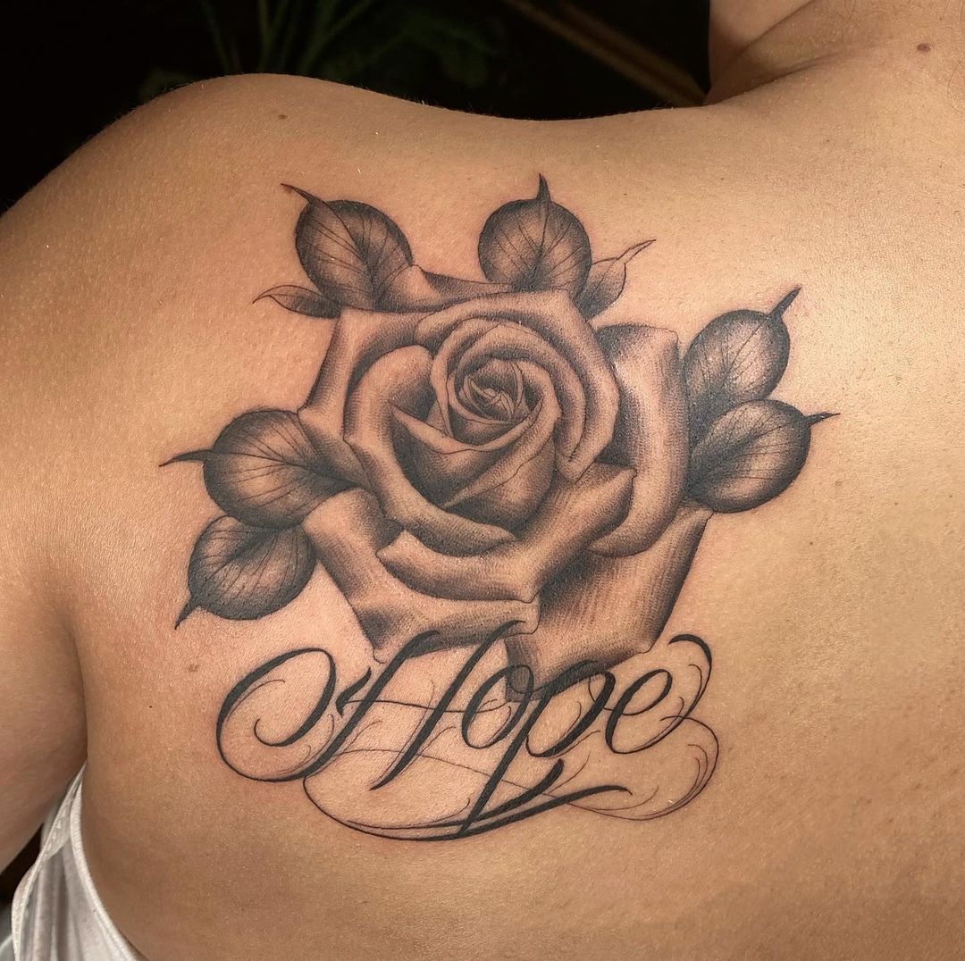 Hope Tattoo On Back Shoulder