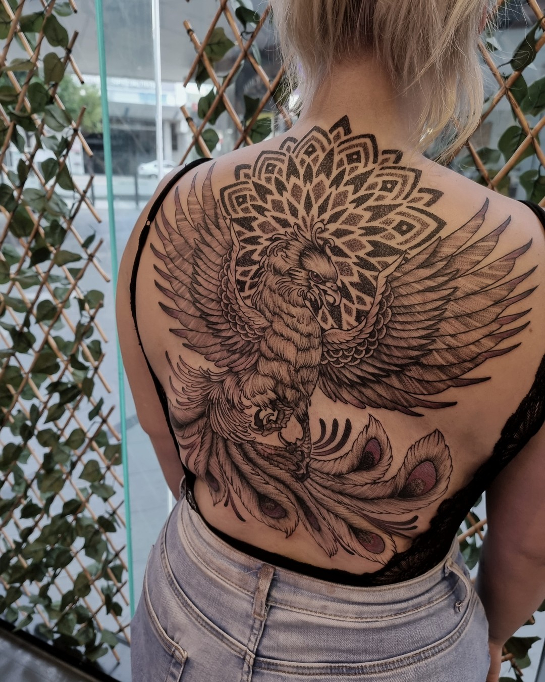 Amazing Full Back Phoenix Tattoo