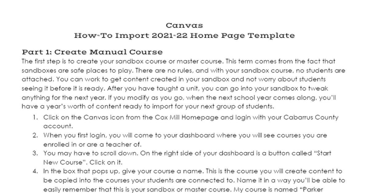 Canvas: How to Import Homepage