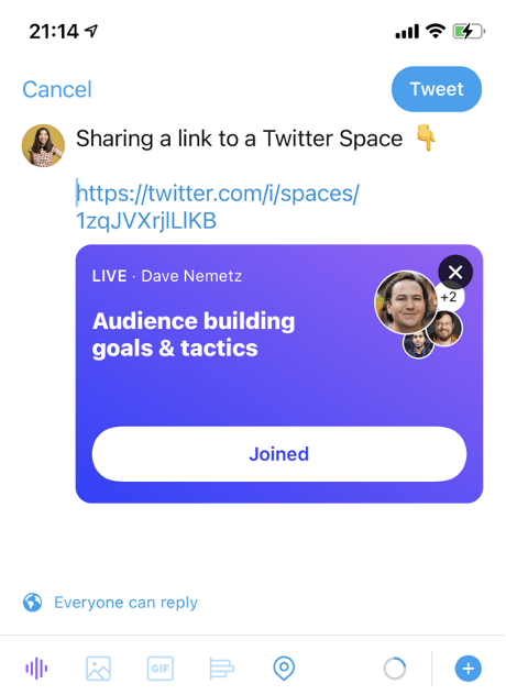 Sharing a link to a Twitter Space