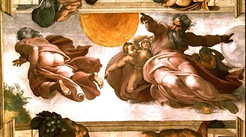 A small section in detail of the Sistine Chapel ceiling, by Michelangelo.